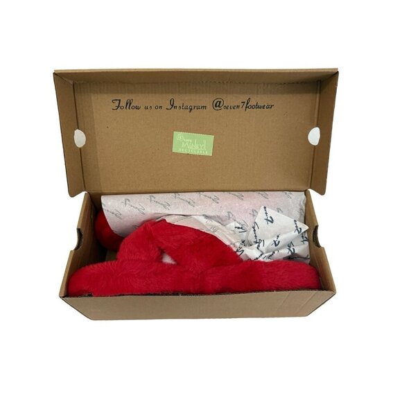 Seven7 Red Faux Fur Slippers Non-Skid‎ Memory Foam - Picture 5 of 8